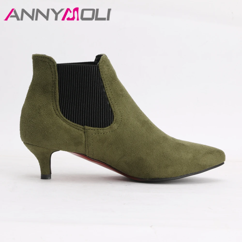 Ботильоны ANNYMOLI женские на среднем каблуке короткие сапоги заостренный носок