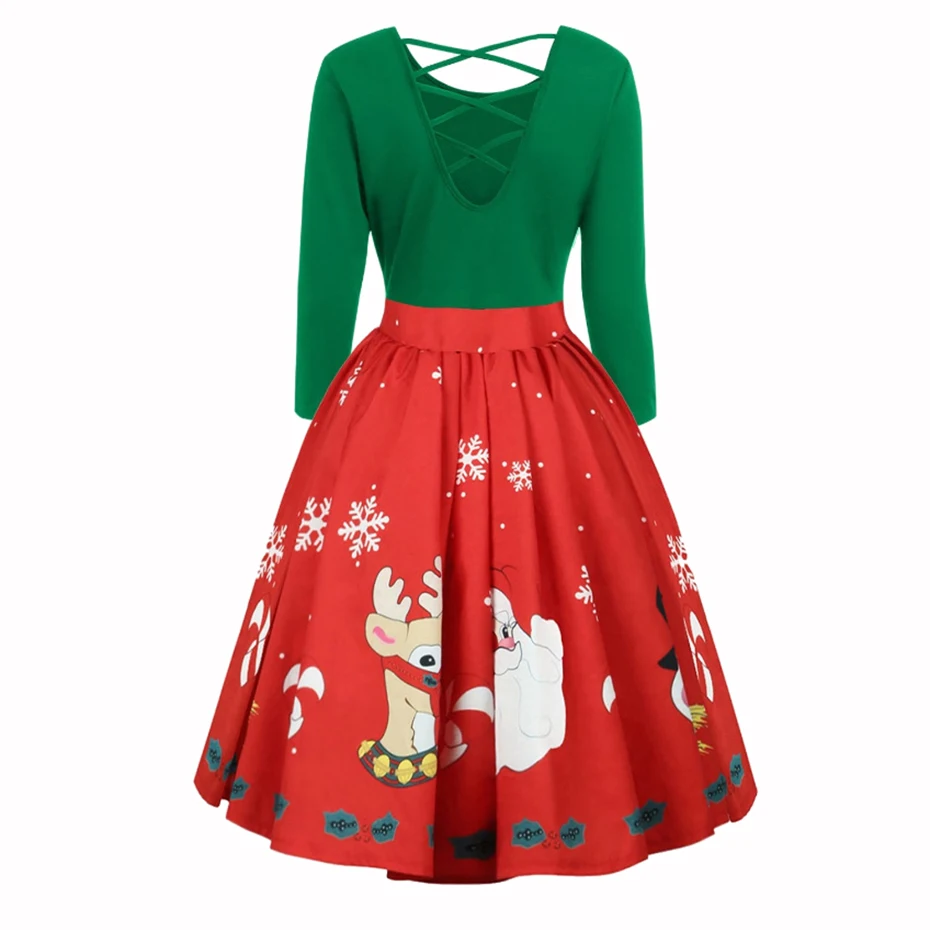 Christmas Dress Women Clothing Merry 2019 New Year Backless Print Snowflake Santa Cute Funny Autumn Winter Clothes 4XL Dresses (3)