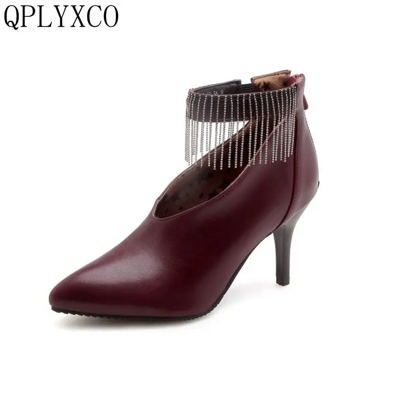 

QPLYXCO Ankle Boots Big & Small Size 32-47 Autumn winter Women short Boots High heels quality pumps wedding shoes Woman 218-10