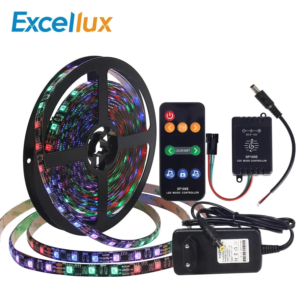 

5m WS2811 Digital LED Strip 12V Dream Color 30LEDs / 60LEDs RGB LED Pixel Strip Light Set With RF Music Controller Power Adapter
