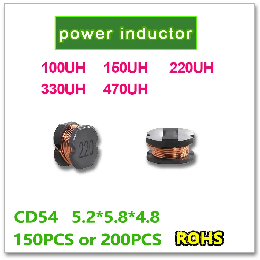 

JASNPROSMA SMD Power Inductor CD54 150PCS 200PCS 100UH 120UH 150UH 220UH 330UH 470UH 101 121 151 221 331 471 5.2*5.8*4.8