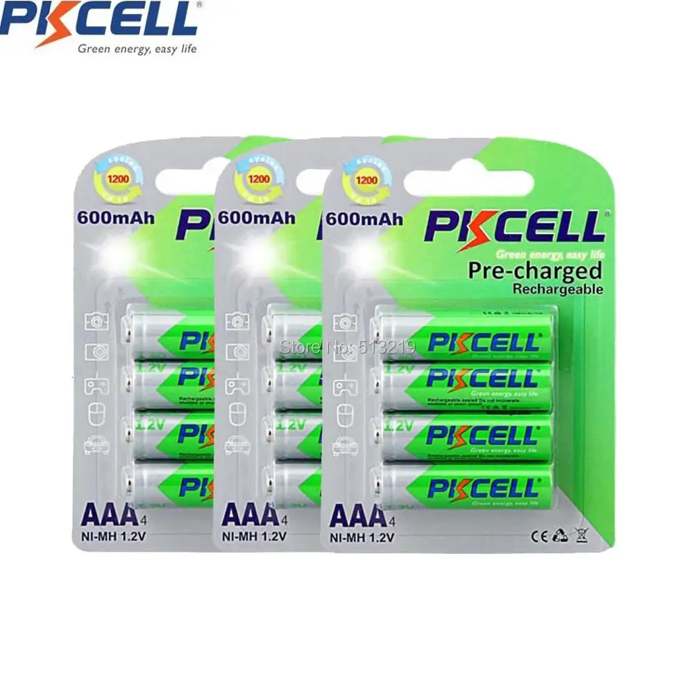 12Pcs/lot PKCELL AAA Battery NIMH 1.2V 600mAh Low Self discharge aaa