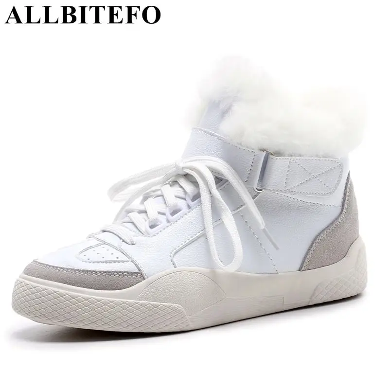 

ALLBITEFO size 35-42 natural genuine leather women ankle boots winter warm wool blend snow boots girls Motorcycle boots shoes