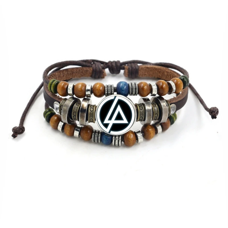 

Punk Rock LINKIN Park Glass Dome Charm Bracelet Men Women Hand-woven Beads Multilayer Leather Bracelets Jewelry