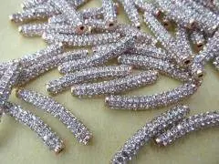 

Wholsale 20pcs 6x30mm Rose gold Micro Pave Crystal Rhinestone Sideway Tube Jewelry Connector - Curve Pave Bar Jewelry Spacer
