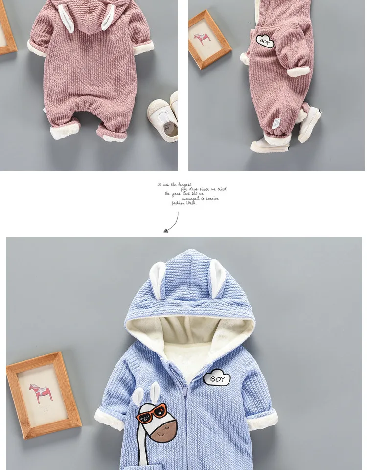 Комбинезон для новорожденных; зимние комбинезоны с животным дизайном для малышей; Теплая Бархатная верхняя одежда; пальто для мальчиков и девочек; От 0 до 1 года боди