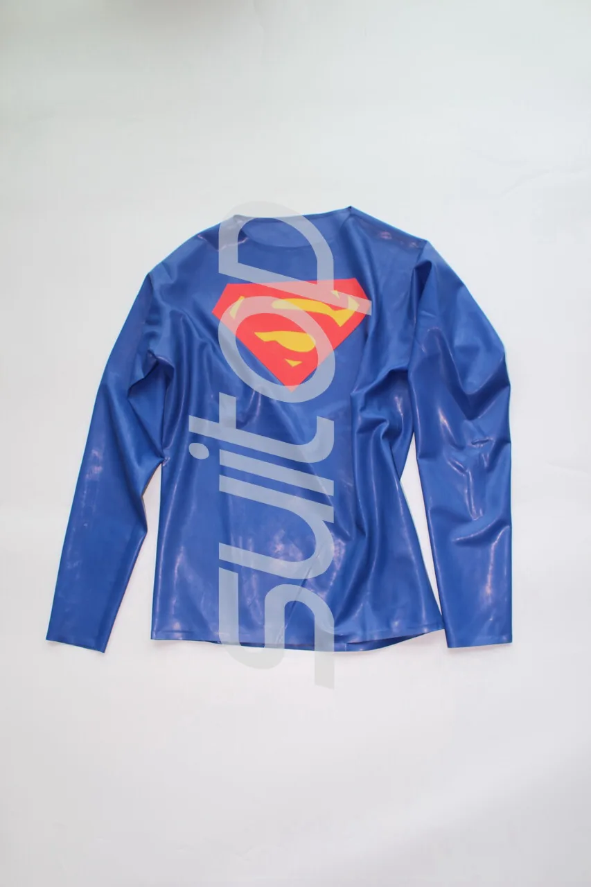 New Super men latex full T-shirt fashion Rubber Tees in blue no zip New Super men latex full T-shirt fashion Rubber Tees in blue no zip