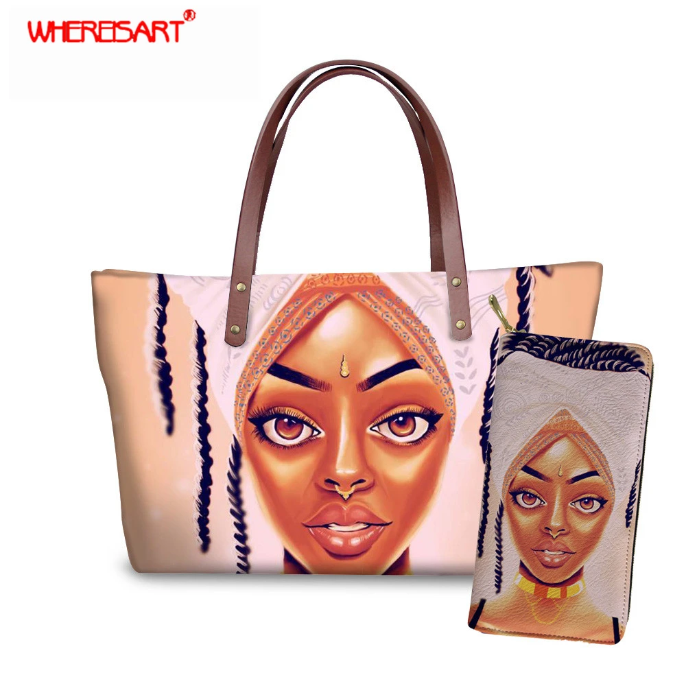 

WHEREISART Women's Handbags Top-handle Bags African Lady Printing Ladies Purses and Handbags Tote Party Bags Bolsos Mujer