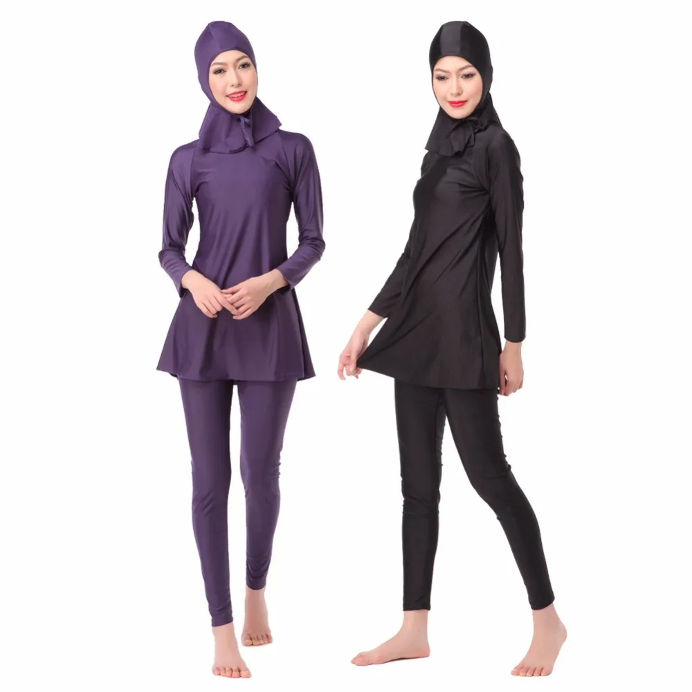 2018 Women Long sleeve Islamic Arab Swimsuits Tops+Pants+Caps Plus Size