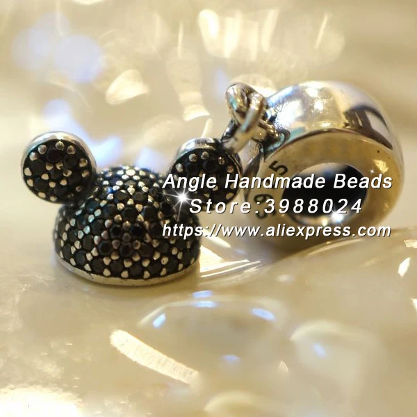 

Fashion S925 Sterling Silver Beads Parks Mickey Hat With Black CZ Dangle Charms Fit Bracelets DIY Necklace Jewelry Making PD81