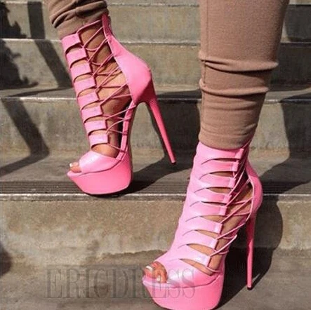 

New Arrival Novelty Style Solid Ankle Wrap Cross-tied Zip Peep Toe Super High Heels Sandals Summer Women Cage Shoes Customized