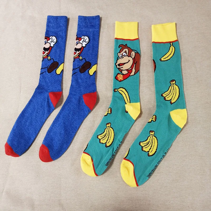 Носки с изображением Ослика Конга, Супер Марио, с накидкой, женские, мужские гольфы, Веселый в виде гриба, Mario Bros, повседневные носки с круглым вырезом