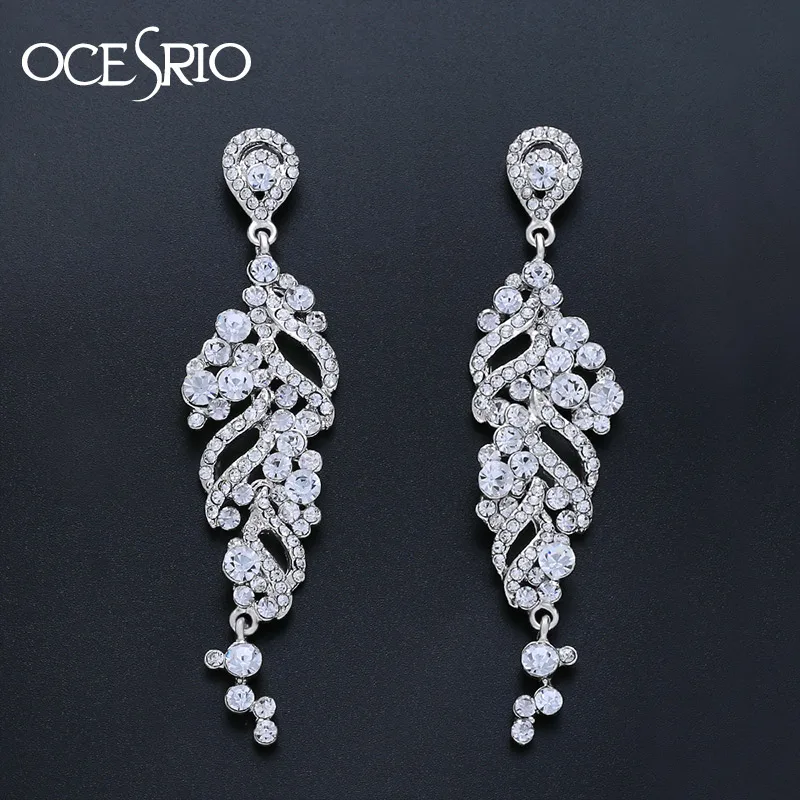 OCESRIO Korean Style White Bride Earrings Long Silver