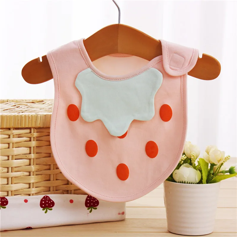 3 Pieces/Lot Mixed Colors Baby Girls Cute Strawberry Bibs Cotton 100 Baby Feeding Accessories