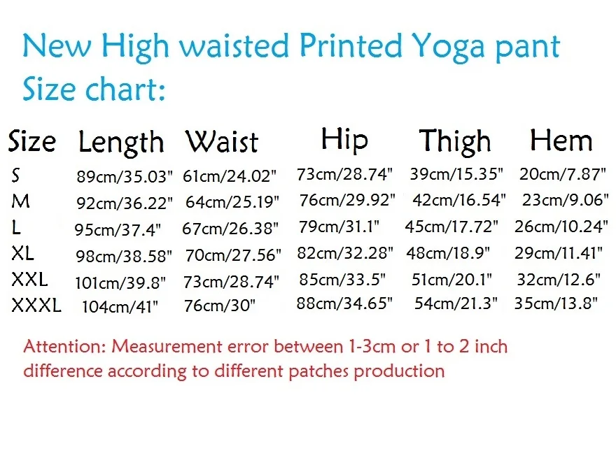 new yoga legging size chart