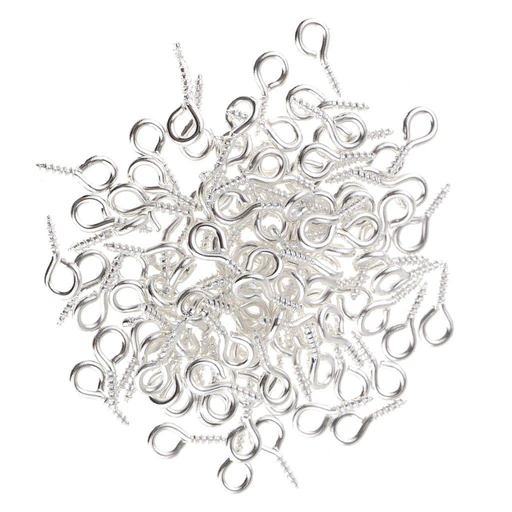 

100 Mini Screw Eye Pin Peg Jewelry Making Findings For Crafting 8x4mm Silver