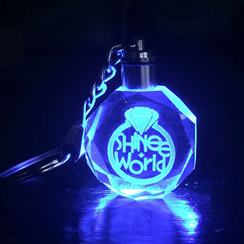 

KPOP SHINEE WORLD Keychain Model Toy Ring Diamond Design LED Crystal Light Pendant Keyring Doll Collection