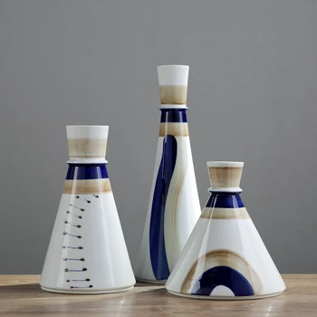 

Blue Mediterranean style Creative high quality Ceramic Vase flower arranger containers Large vases Home Wedding decoration