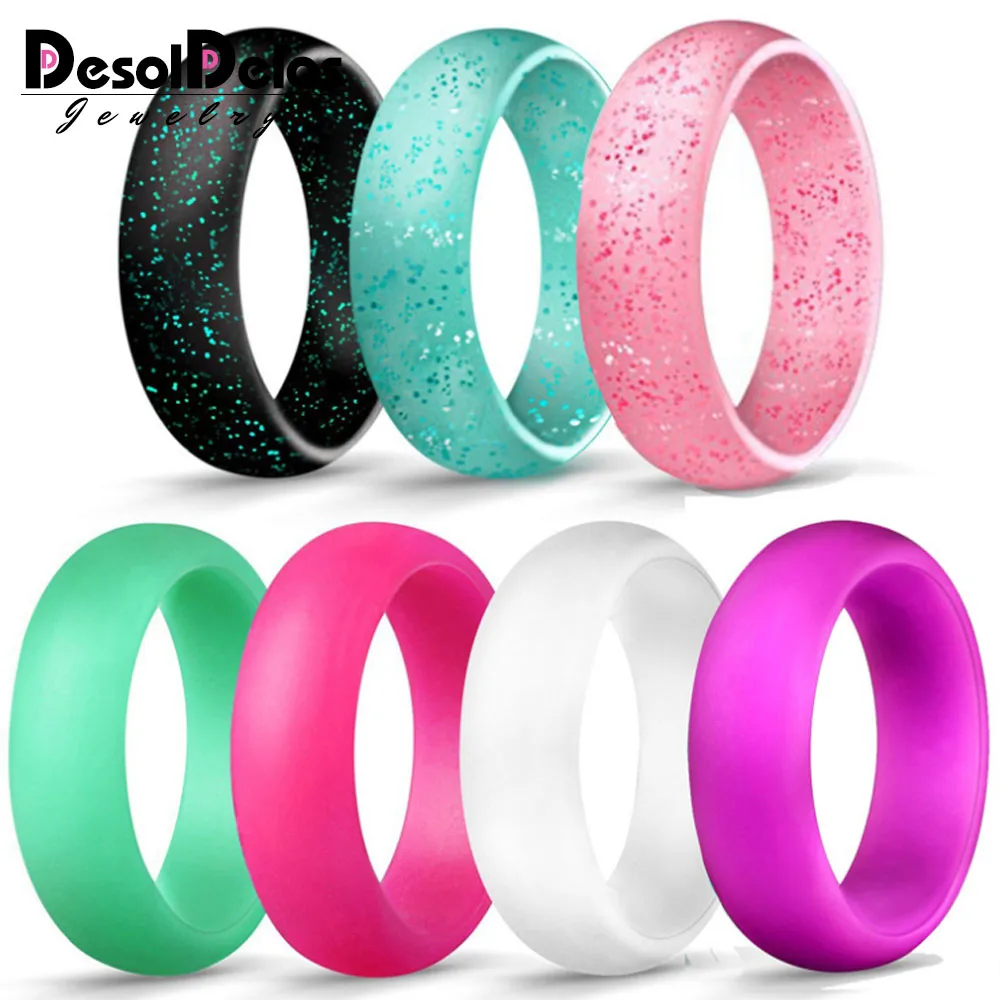 

7pcs 5.7mm Food Grade FDA Silicone Finger Ring 4-10 Size Hypoallergenic Crossfit Flexible Silicone Ring For Women wedding Gift