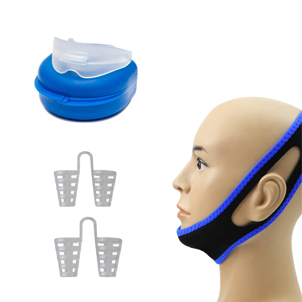 4PCS Anti-Snore Solutions Adjustable Anti Snore Belt Chin Strap Nasal Dilators Mouth Guard 4PCS Anti-Snore Solutions Adjustable Anti Snore Belt Chin Strap Nasal Dilators Mouth Guard