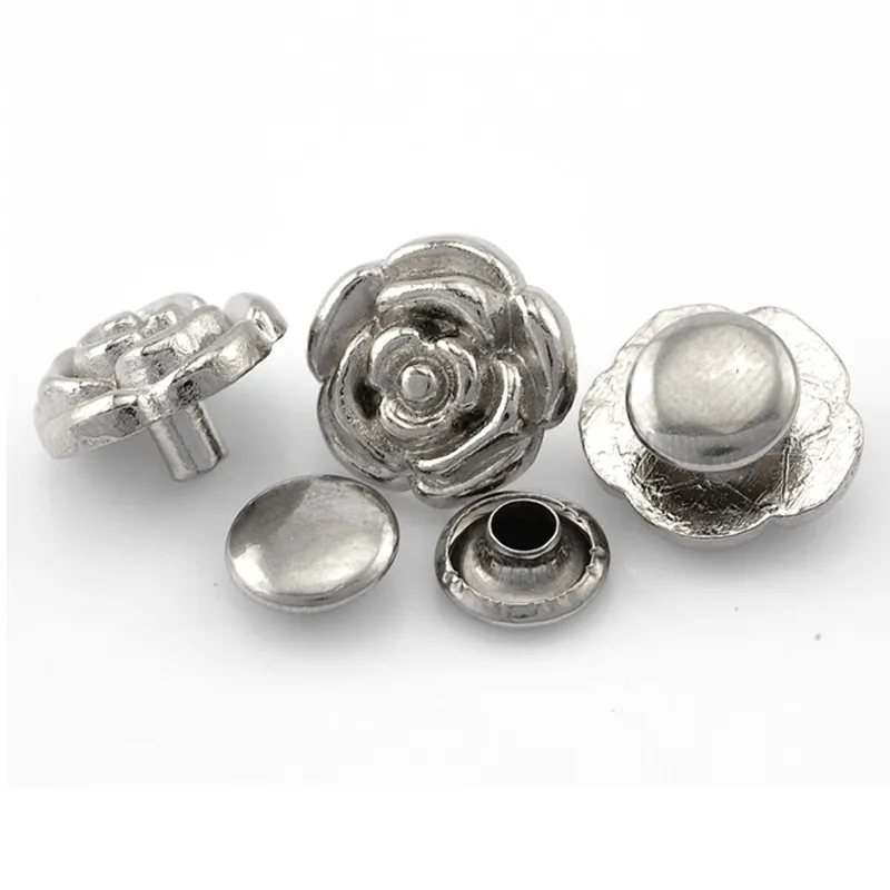 20 Sets Retro Punk Flower Spike Garment Rivets Studs Spots Silver Tone For Handbags Clothes Shoes 13x12mm 8x4mm