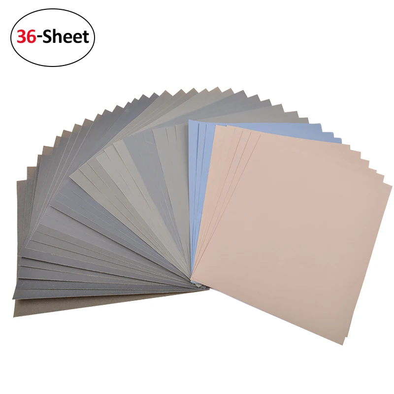 

36 Sheets 180 to 7000 Assorted Grit 9x11-Inch Wet and Dry Sanding Paper Wood Furniture Metal Automotive Polishing Abrasive Tool