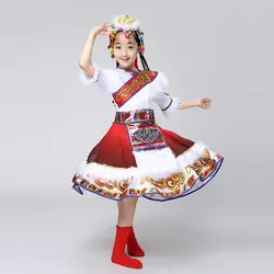 Новая детская тибетского Танцы костюмы Монголия Детские костюмы одежда рукава Обувь для девочек сценический костюм
