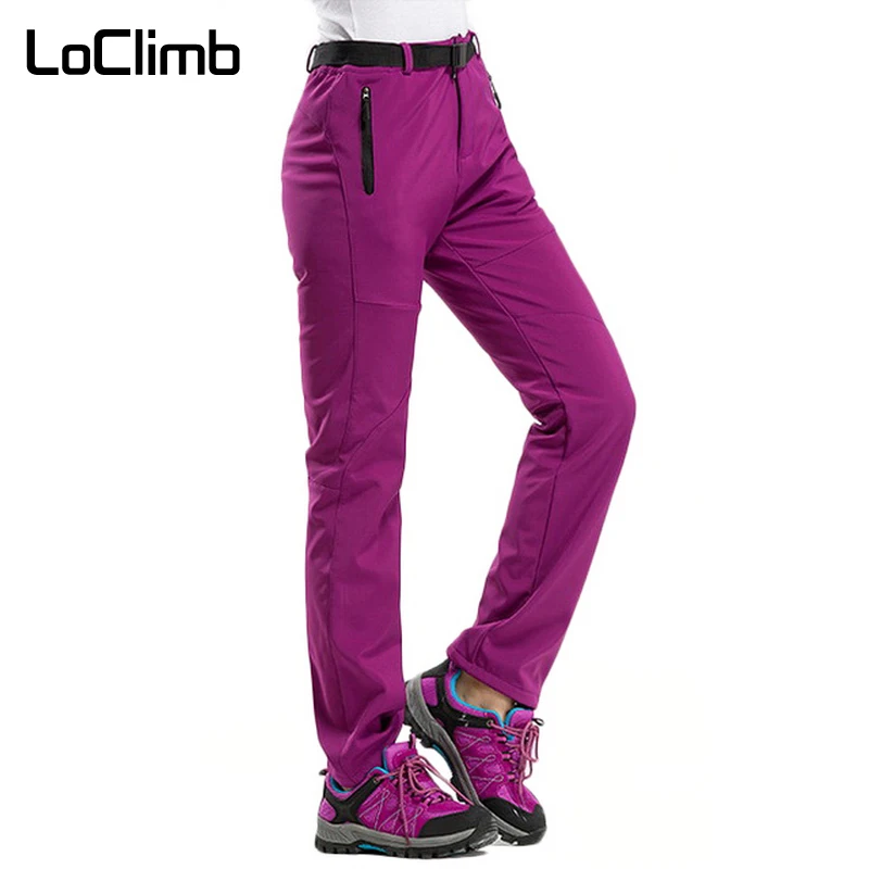 

LoClimb Women's Winter Hiking Pants Outdoor Sports Fleece Softshell Trousers Mountain/Ski/Trekking Waterproof Pants Women AW195