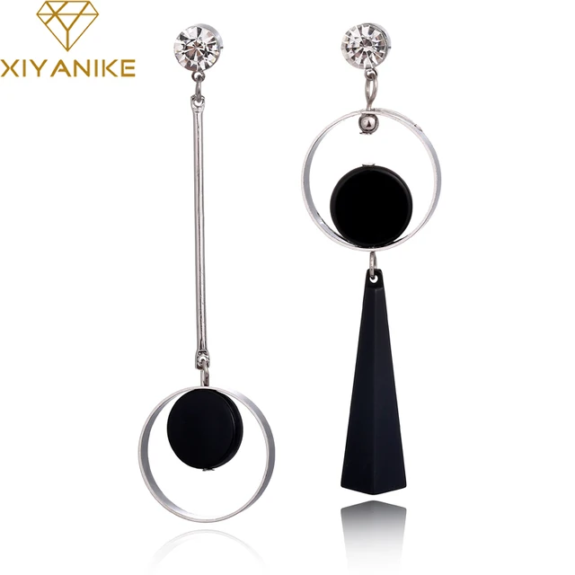 Xiyanike Korean Fashion Geometric Long Asymmetry Earring Rhinestone Xiyanike Korean Fashion Geometric Long Asymmetry Earring Rhinestone Circle Ear Stud New Acrylic Earrings Bijoux