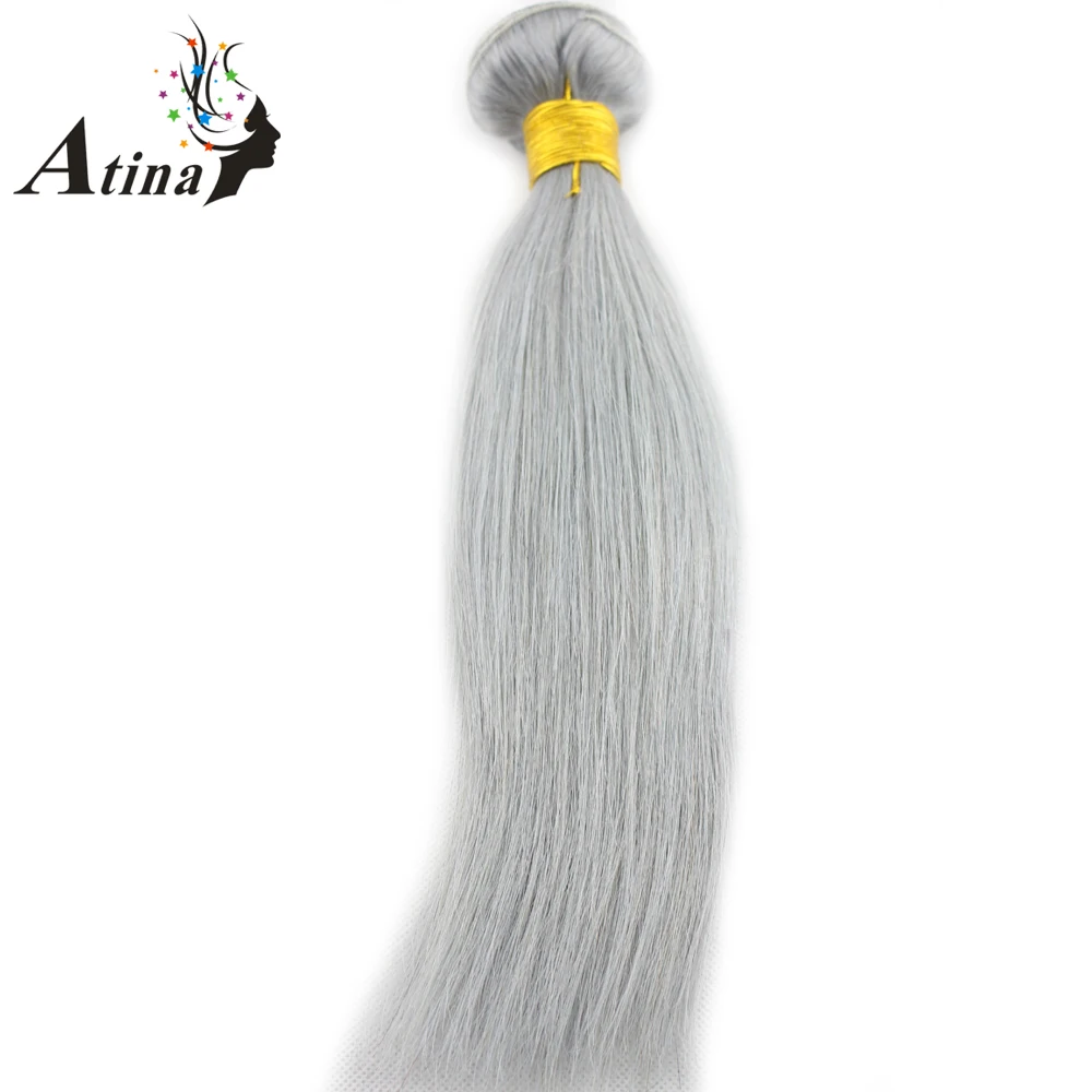 Серая кружевная застежка с пучками бразильские прямые человеческие волосы плетение 3 пучка с закрытием remy волосы Atina серые волосы для наращивания