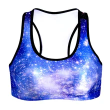 NEW 0002 Summer Sexy Girl Women star sky galaxy blue 3D Prints Padded Push Up Gym Vest Top Chest Running Sport Yoga Bras