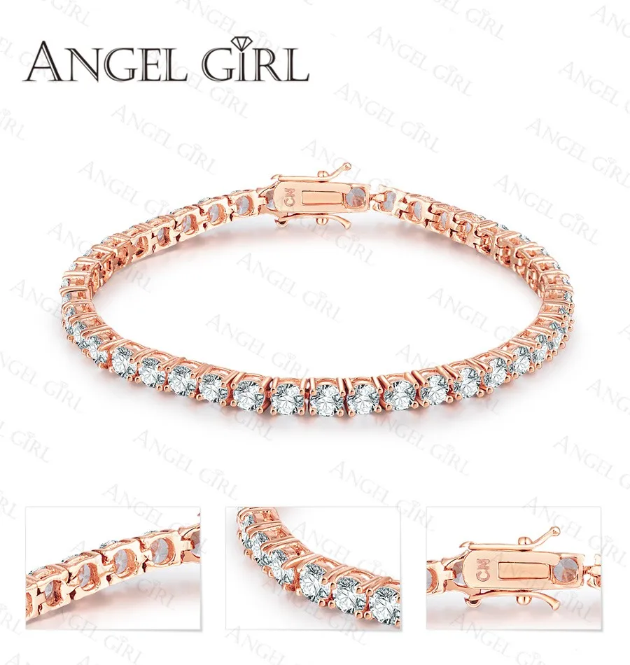 AngelGirl AAA+ Элегантный квадратный 4 мм CZ 7,5 дюймов Подвеска-шарм браслеты и браслеты розовое золото цвет Принцесса Cut Белый позолоченный браслет