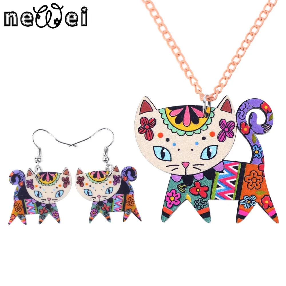 Newei Brand Acrylic Cat Necklace Earrings Jewelry Sets ...