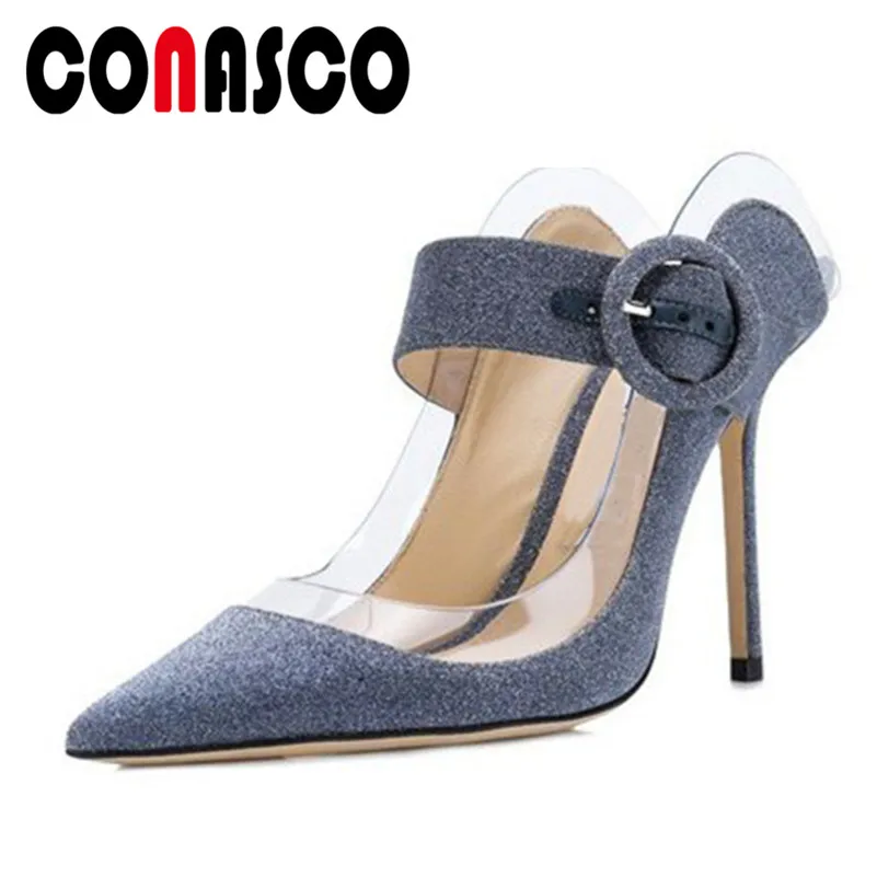 

CONASCO New Fashion Sexy Genuine Leather Women Pumps 2019 Summer Pointed Toe Sandals Buckle Shoes Woman Party Night Club Shoes