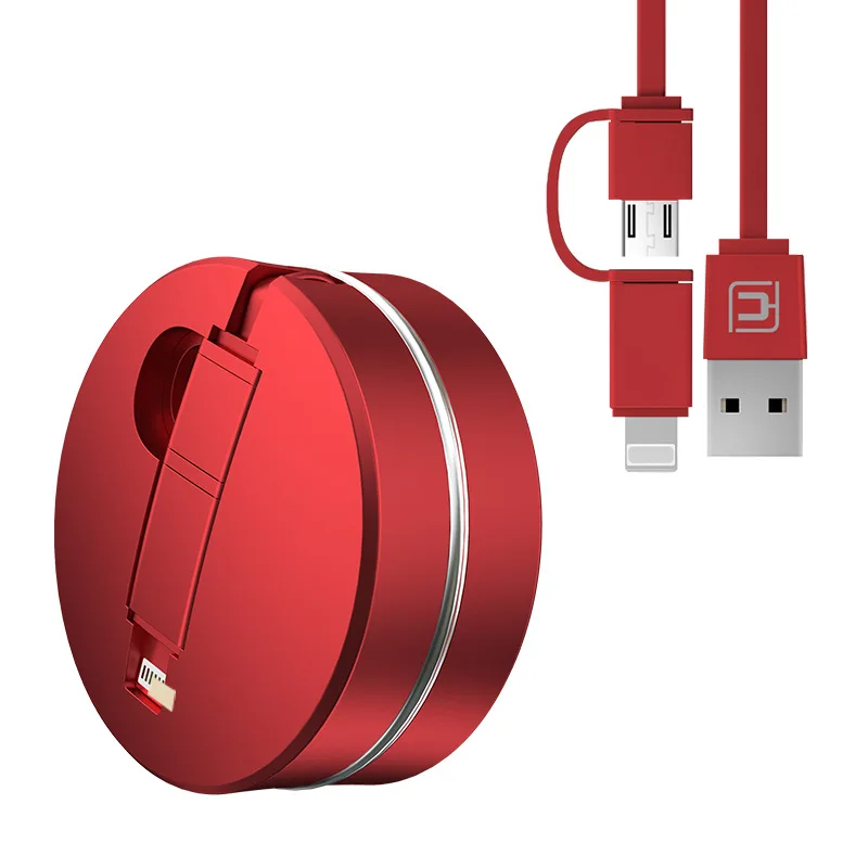 

2in1 Fashion shape Fast Charge USB Cable Five gears Telescopic data line Portable data cable box for IOS Android Micro Charger