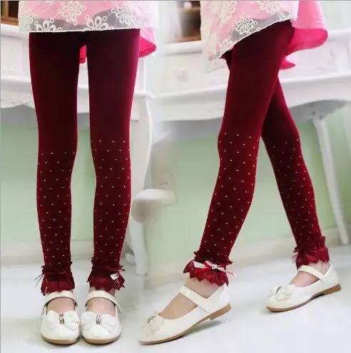 Ropa De Nina осенне-зимние брюки с кружевной отделкой до щиколотки хлопковые классические тонкие детские штаны в горошек леггинсы с эластичным