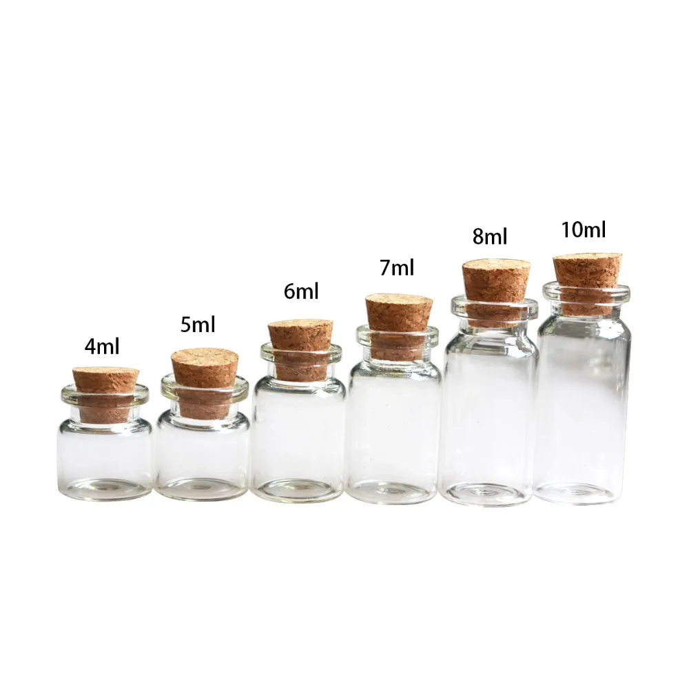 1000pcs/lot Dia 22mm Empty Clear With Cork Glass Bottles Multiple Size 