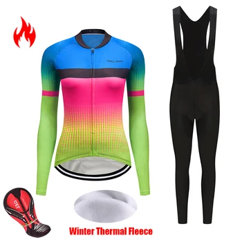 

Women Winter thermal fleece cycling jersey set 2020 bicycle clothes uniform blouse skinsuit female bike clothing kit wear outfit