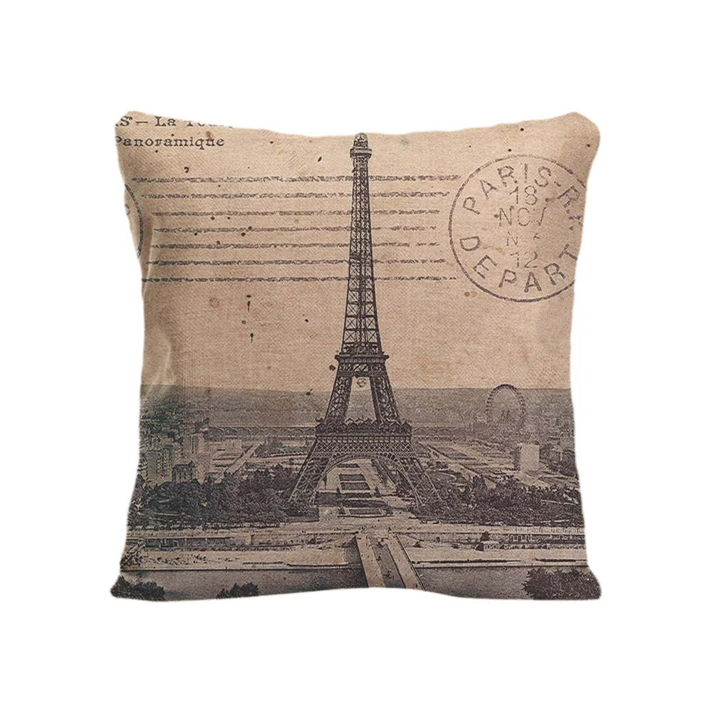 فرانش برج ايفل الزهور القطن الكتان غطاء وسادة سيارة مكتب أريكة رمي المخدة ريترو خمر ديكور المنزل 20 بوصة