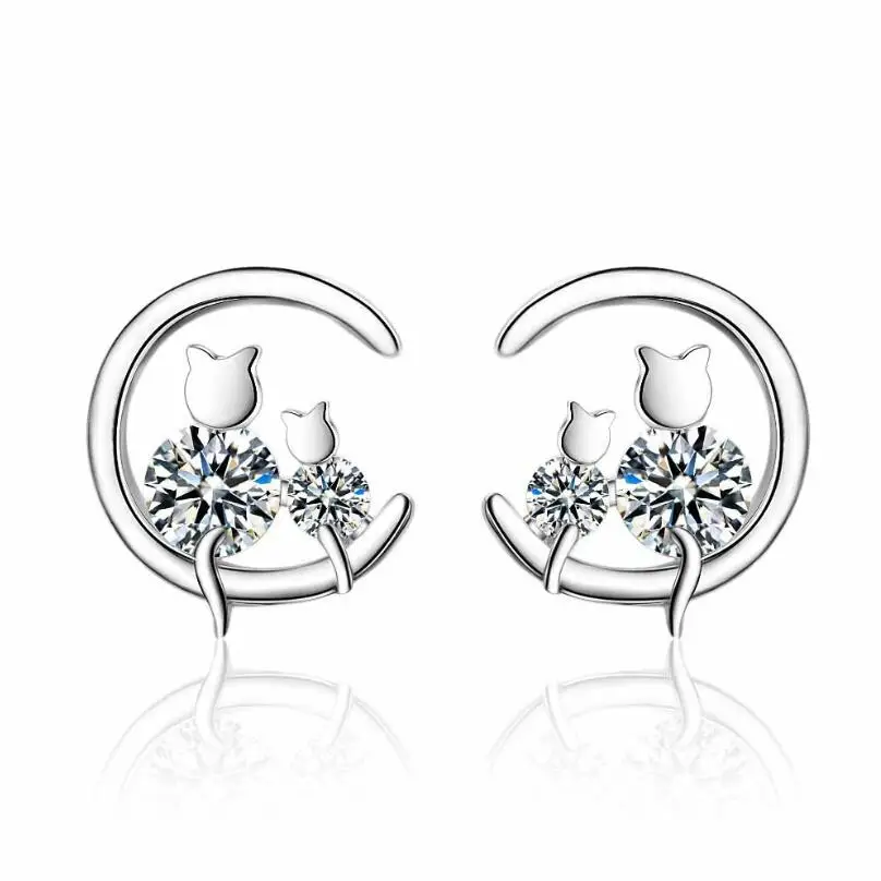 

Exquisite Sweet Cat Moon Stud Earrings For Women Trend Creative 925 Sterling Silver Party Gift Jewelry Accessories SAE401