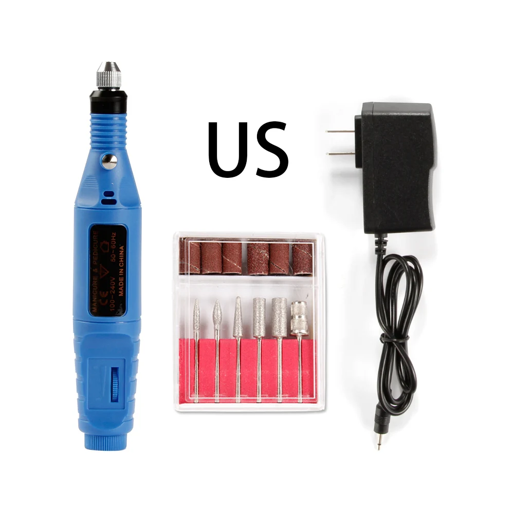 Электрический аппарат для маникюра, педикюра, удаления кутикулы, кусачки для ногтей, напильники, инструменты, сверла для ногтей, фрезерный станок - Цвет: Blue US