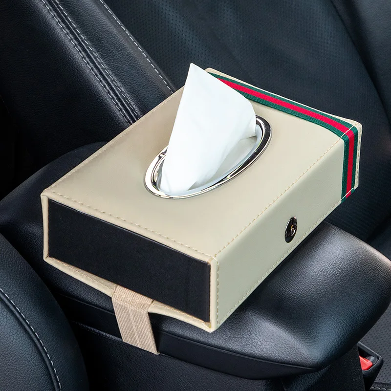 

Woven Indentation Microfiber Leather Tissue Box Holder for Car Seat or Armrest with Straps Luxury Car Decoration Accessories