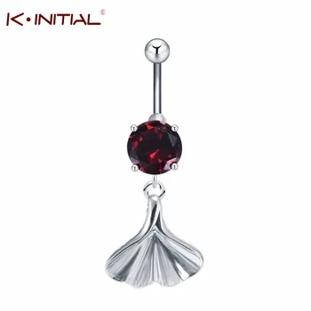 10Pcs 2016 Sexy Ginkgo Leaf Dangle Belly Button Ring Fashion Body Piercing Zircon Jewelry Gold Plated Navel Ring Free Shipping