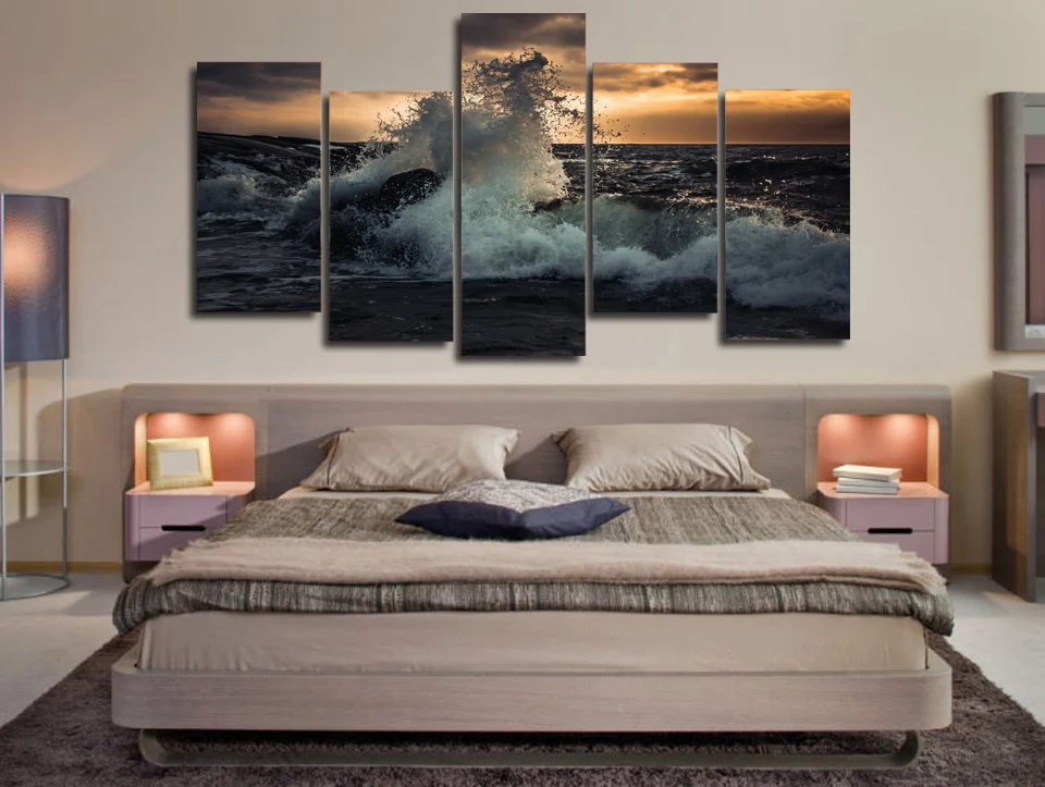 Modular Pictures Home Decor Canvas Painting 5 Panel Beautiful Seaview Top-Rated Wall Pictures For Living Room Painting YGYT