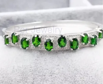 

Diopside bangle Free shipping Natural real diopside 925 sterling silver For men or women 0.6ct*10pcs gems Per jewelry #XY1862101