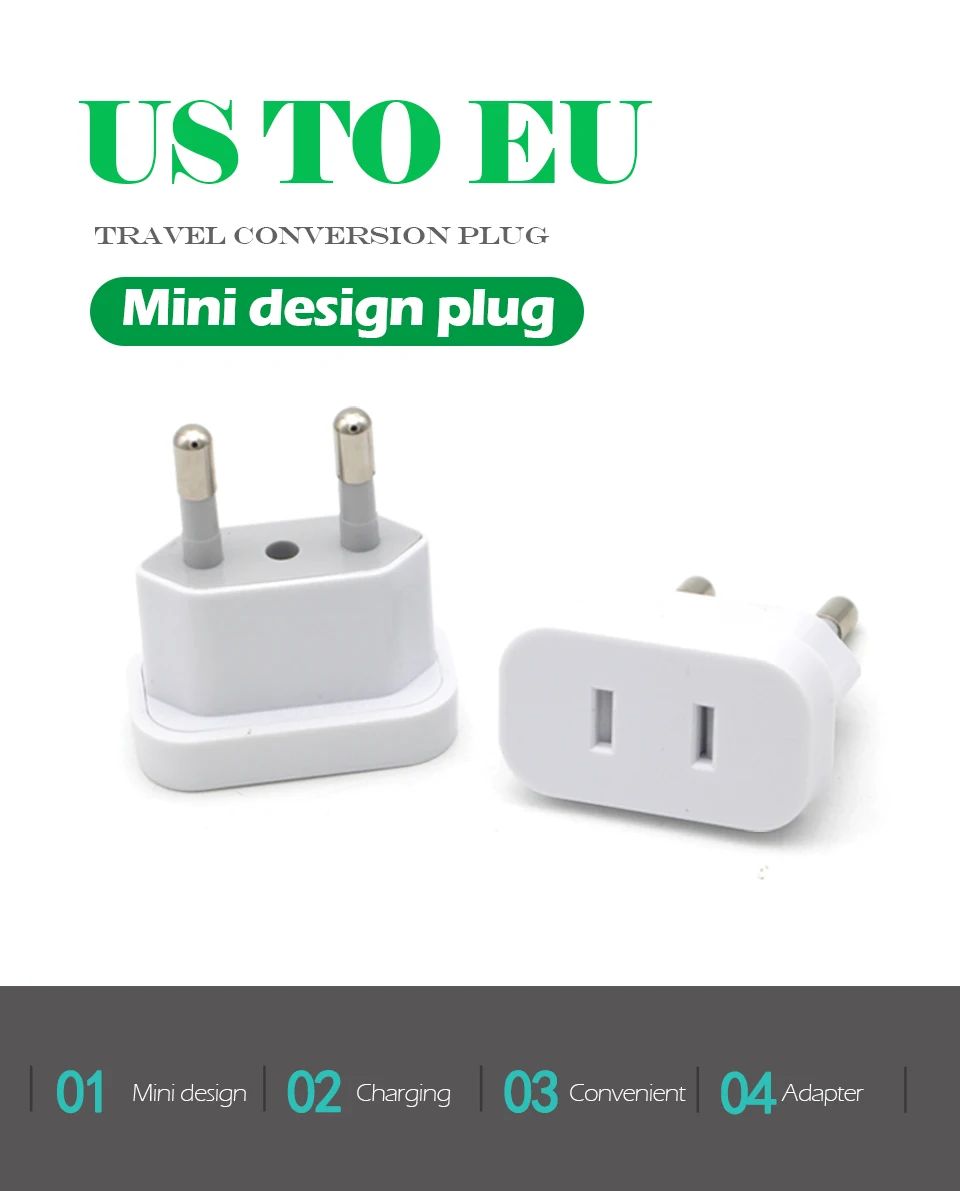 1PC US To EU Plug Safety Gate Valve Charger Outlet Adapter Converter 2 Round Pin Socket USA To Europe Travel Wall AC Power Plug (1)