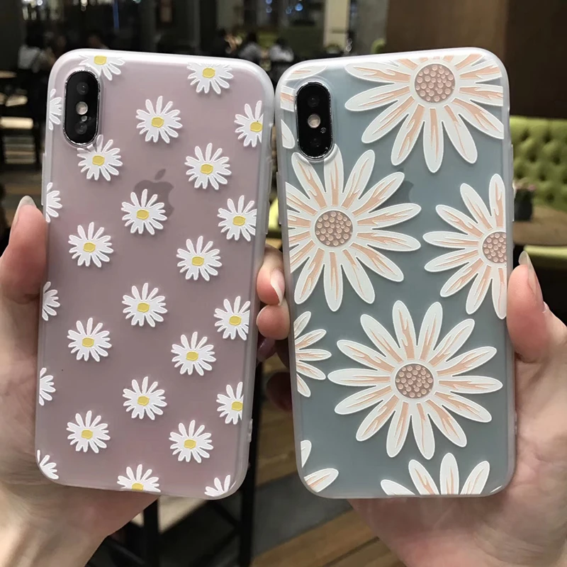Ultra thin Cute Relief Daisy Flower phone Cases For iphone 7 Case