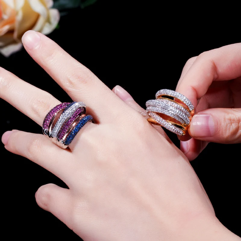 Wedding Rings Finger Rings Jewelry Rings Ring Jewelry Cubic Zircon Ring 3 Tones Gold Plated Cubic Zironium Big Wedding Engagement Bridal Finger Ring Jewelry