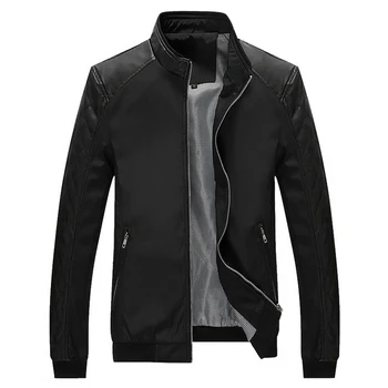 

2018 Men's Casual Jacket Men Spring Autumn Slim Fit Business Coat Male 5XL Black Windbreaker PU Leather Bomber Jackets