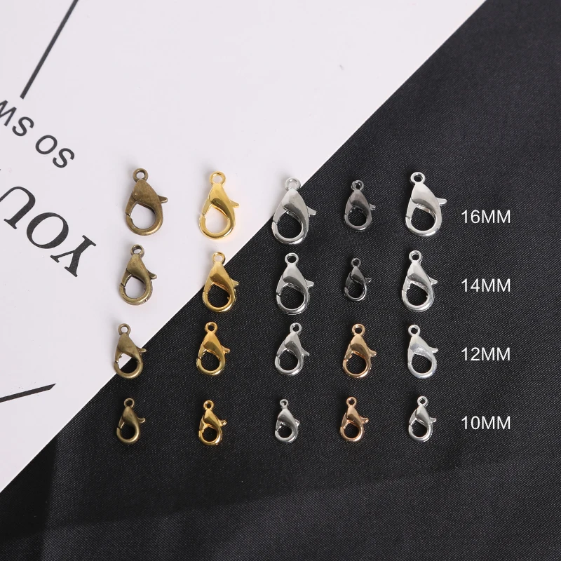 

10 12 14 16mm 100pcs/lot Jewelry Findings Alloy antique bronze/gold/Rhodium lobster clasp Hooks for necklace&bracelet chain